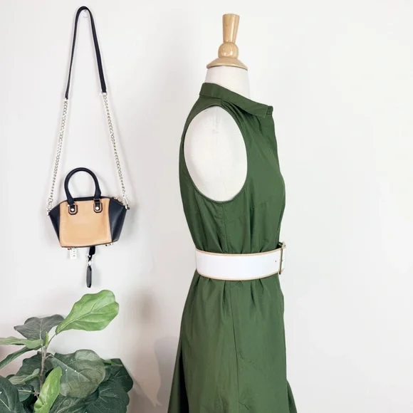 💋Anthropologie Maeve Paola flounce Olive Green Midi Dress - Picture 9 of 11